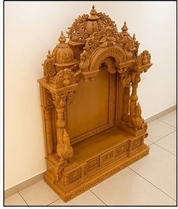 South Indian Style Teak Wood Temple For Puja Room Handcrafted Iskcon Brown <b>Mandir</b> Customized Temple Cabinet Home UK - Product Image 5