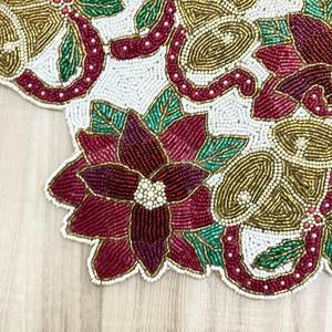 Handmade Eco-Friendly <b>Christmas</b> Table <b>Runner</b> Floral Embroidered Poinsettia Polyester/Cotton 13x36 Inch - Product Image 1