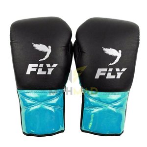 Gants de boxe Fly en cuir de vachette noir et bleu, gants de sparring légers à lacets pour l'entraînement en arts martiaux, unisexe - Product Image 5
