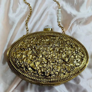 Wholesale Luxury Indian Bridal <b>Clutch</b> Handmade <b>White</b> Shell Iron Style Geometric Design Carved Metallic Accents Custom Gifts - Product Image 5