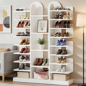 Scarpiera Indipendente in Legno con Ripiano Aperto e Espositore - Product Image 3