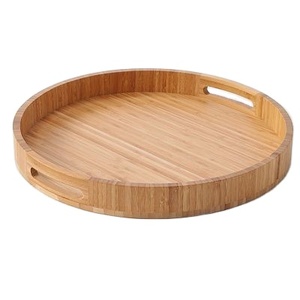 Bandeja redonda de madera de diseño hecho a mano, bandeja de madera con acabado directo de la India para servir - Product Image 1