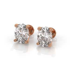 Clous d'oreilles classiques à quatre griffes avec diamants minimalistes pour femmes, solitaires ovales en diamant de laboratoire, en or rose 10k, 14k, 18k - Product Image 2