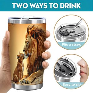 20oz Stainless Steel Tumbler <b>Double</b> <b>Wall</b> Insulated Travel <b>Mug</b> With Lion And Cub Design - Product Image 5