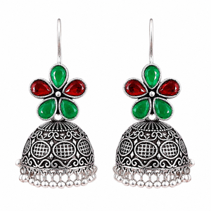 Pendientes Colgantes de Flor de Plata Oxidada, Chapados en Estilo Antiguo, con Piedras Rojas y Verdes, Joyería para Bodas y Fiestas - Product Image 2