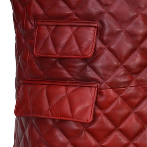 Blazer en cuir véritable matelassé rouge pour homme, coupe ajustée, col rabattu, veste boutonnée - Product Image 4
