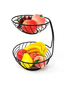 Panier à fruits et légumes en métal à 2 niveaux, support de rangement sur pied pour bananes, fait main en Inde - Product Image 5