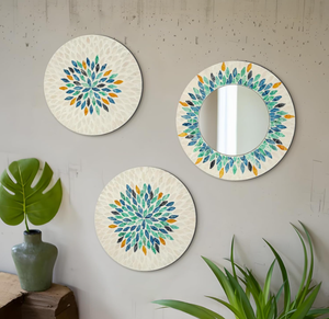 Vietnam Modern <b>MOP</b> Floral Round Mirror Handmade <b>Wall</b> Decor - Product Image 2