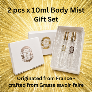 Lot de 2 brumes corporelles 10 ml format voyage, coffret cadeau parfumé avec ingrédients français et senteur Grasse, vente en gros OEM - Product Image 1