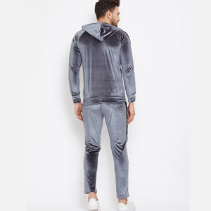 WARPRO INDUSTRY Men's Gray Velvet Tracksuit <b>Hooded</b> Full <b>Zip</b> Solid Color Casual Sportswear Side Pockets Winter Wear Midweight - Product Image 2