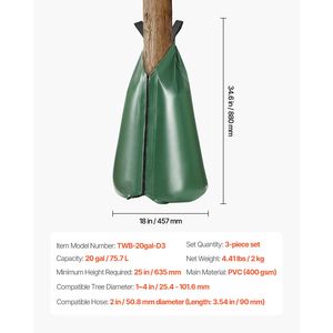 Lot de 3 sacs d'arrosage pour arbres à libération lente de 20 gallons, rechargeables, nouveaux accessoires et fournitures d'irrigation goutte à goutte pour arbres, 5 à 9 heures - Product Image 4
