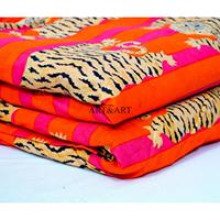 ART&ART Tissu en coton 100% imprimé à la main avec motif de tigre, fabriqué sur mesure, matière douce, haute qualité, utilisation quatre saisons, vêtements tendance