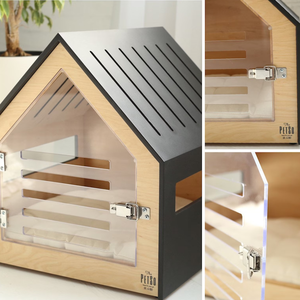 XWOOD Maison pour chat et chien de luxe moderne en bois massif écologique avec toit en bois, abri intérieur chaud pour animaux de compagnie, montage facile en kit - Product Image 2