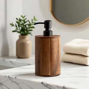 Ensemble d'organisateurs de salle de bain en bois avec porte-savon en résine, gobelet, plateau et porte-brosse à dents pour comptoir de salle de bain - Product Image 2