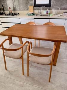 Scandinavian Solid Teak Dining Set with Curved Arm Chairs - Product Image 5