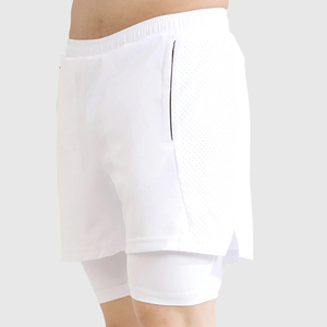 Men's White Solid Color Cotton Shorts <b>Mid</b> Waist Casual Style Short Length Breathable Knitted Fabric With Pockets - Product Image 2