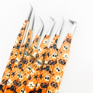 Pince à épiler en papier orange pour Halloween, revêtement argenté, lot de 6 pointes différentes, avec support de rangement blanc, 6 pièces - Product Image 3