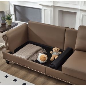 Divano Moderno Classico in Pelle da 83 Pollici per Soggiorno, Imbottito con Borchie e Similpelle Marrone - Product Image 4