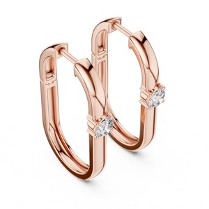Pendientes de Aro de Oro Rosa de 18K para Mujer con Diamantes Cultivados en Laboratorio, Corte Brillante Redondo, Estilo Clásico - Product Image 2