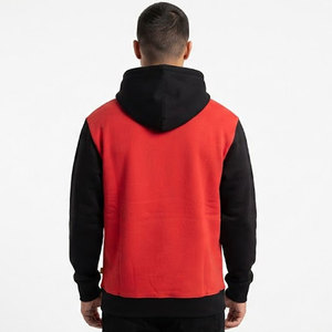 Men's <b>Red</b> Black Color Blocking Hooded Sweatshirt <b>Hoodie</b> Custom Logo Casual Fleece Pullover Sweatshirt With Pocket - Product Image 2