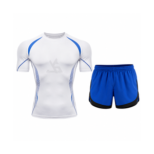 Ensemble de vêtements de sport pour homme, t-shirt et short de course, entraînement de fitness, gym, entraînement, maille légère, séchage rapide, vêtements de sport actifs - Product Image 1