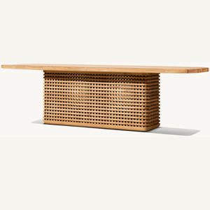 โต๊ะอาหารทรงสี่เหลี่ยมดีไซน์ทันสมัยลดราคาพิเศษ เหมาะสำหรับรับประทานอาหารในบรรยากาศกลางแจ้ง ผลิตจากไม้สักแข็งแรงทนทาน - Product Image 1