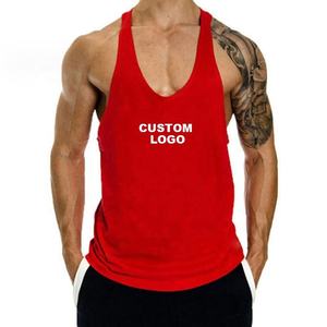 Camiseta sin mangas de algodón roja con cuello en V para hombre, logotipo personalizado impreso en la parte delantera, estilo casual transpirable, chaleco deportivo sin mangas de algodón unisex para hombre - Product Image 1