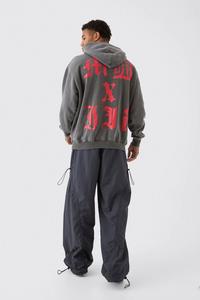 Oversized Drop Shoulder Streetwear Hoodies Gray Custom Logo Heavyweight Fleece Zip-Up Men Women Casual Hooded Top 330g - Product Image 3