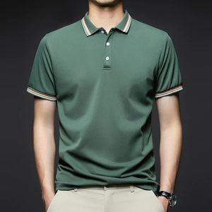 Polo à manches courtes rayé pour homme, col à revers, respirant et confortable pour l'été - Product Image 1
