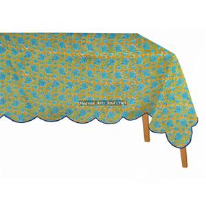 Mantel Rectangular de Algodón Bagru con Estampado a Mano, 60x90 Pulgadas, para Comedor, Navidad, con Borde Festoneado, Diseño Floral - Product Image 2