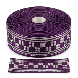 Ruban métallique Neelkamal Industries 25 mm violet foncé à motif argenté pour accessoires de mode, aménagement intérieur et design vestimentaire - Product Image 1