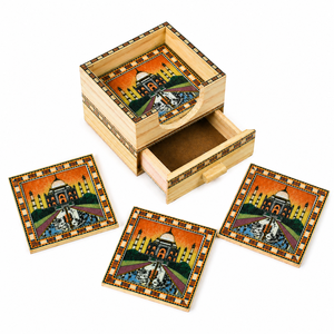 Wooden Tea <b>Coaster</b> Set with Storage Drawer Handcrafted <b>Drink</b> <b>Coasters</b> Table Decor Gift Set Wholesale - Product Image 4