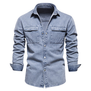 High Quality 100% Cotton Denim <b>Jacket</b> <b>Men</b> Casual Solid Color <b>Long</b> Winter Pocket Style Hooded Featuring <b>Long</b> Washed Technique - Product Image 2