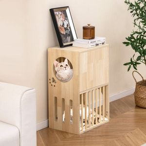 Cuccia per Gatti a 2 Piani in Legno, Casa per Gatti Simmetrica da Interno con Cuscini Rimovibili, Arredamento per Animali Domestici - Product Image 1