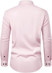 Camisa de Vestir Formal de Manga Larga Rosa para Hombre, Color Sólido, Cierre de Botones, Popelina Tejida, Estilo Primavera - Product Image 2