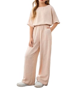 Conjunto de 2 Piezas para Adolescentes, Estilo Casual para Vacaciones, Cuello Redondo, Manga Corta, Transpirable, Color Sólido, para Actividades al Aire Libre - Product Image 5