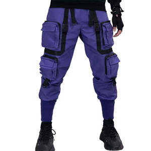 Pantalon cargo techwear violet pour homme, multi-poches, joggers tactiques, streetwear, cyberpunk, sangles, hip hop, pantalon harem décontracté urbain - Product Image 1