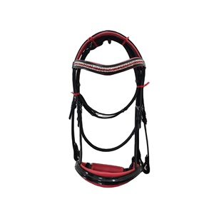 Brida de cuero de Doma con banda para cejas de 3 filas de alta calidad, hermoso acolchado rojo, patente de proveedor indio, caballo ecuestre... - Product Image 1