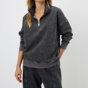 Lavish Look Charcoal <b>Women's</b> Half <b>Zip</b> Knit Pullover High Neck Relaxed Fit Solid Tone Cotton Blend Long Sleeve Casual Autumn - Product Image 4