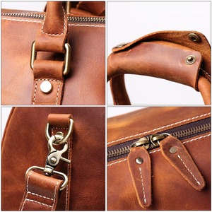 Sac de voyage décontracté pour homme en cuir véritable marron vintage, grand format, léger, pliable, écologique, avec fermeture éclair - Product Image 3