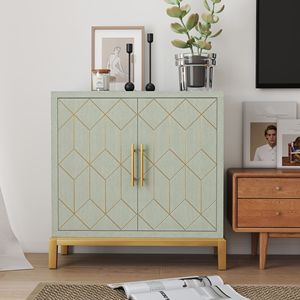 Modern 2-Door Wooden Storage Cabinet Gold Hardware <b>Sideboard</b> for Living Dining or Kitchen Accent Buffet - Product Image 5