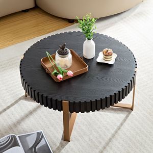 Tavolino da Caffè Rotondo Artigianale Moderno da 31,5 Pollici con Base Robusta per Piccoli Soggiorni - Product Image 4