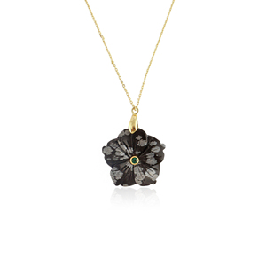 Collar de piedras preciosas talladas, obsidiana natural con forma de copo de nieve, colgante con circonita esmeralda, chapado en oro, joyería para mujer. - Product Image 1