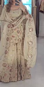 Ensemble Sharara en Georgette Crème Brodé, Tenue de Mariage Indienne et Pakistanaise pour Femme avec Dupatta, Robe de Soirée - Product Image 3