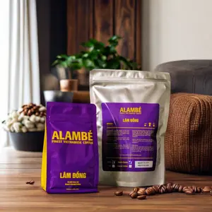 Beste Kwaliteit 24 Maanden Houdbaarheid Robusta & Arabica Type Alambe Lam Dong Hele Bonen Koffie 500G Smakelijk Drankje Van Vietnam