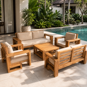 Juego de Sofás de Madera de Teca Sólida de Lujo para Exteriores con Mesa de Centro, Muebles Modernos para Patio, Hotel, Resort, Villa y Jardín - Product Image 4