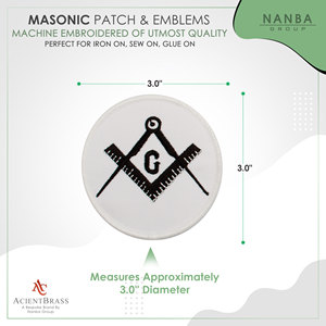 Round Embroidered Patch with White Background and Black Design Iron-On Canvas Fabric for Hats & Apparel - Product Image 3