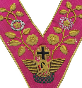 Custom Master Masonic Apron Cross Eco-Friendly Red White Gold Trim Classical Style Lace Embroidered Fabric V-Neck <b>Sew</b>-On Badge - Product Image 4