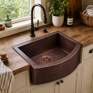 Handmade Hammered Copper Farmhouse <b>Kitchen</b> Sink <b>Apron</b> Front Single Bowl Copper Sink Undermount Luxury Bar Prep Wash Basin - Product Image 5