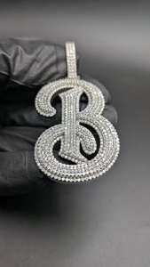 Colgante con Letra B Estilo Hip Hop, Plata 925, Moissanita con Claridad VVS, Micro Pavé, Unisex, para Uso Diario - Product Image 5